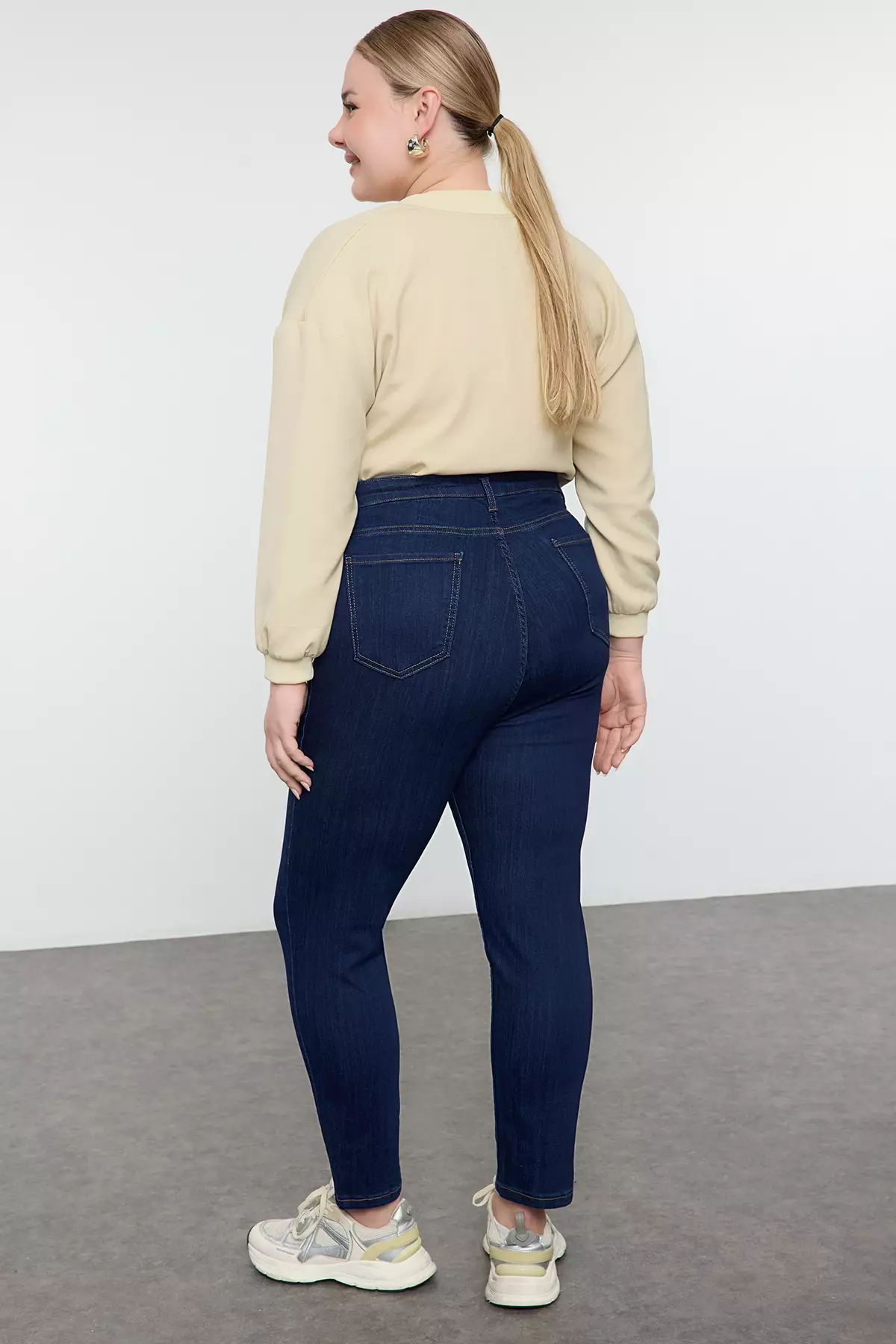 Dark Blue High Waist Plus Size Skinny Jeans