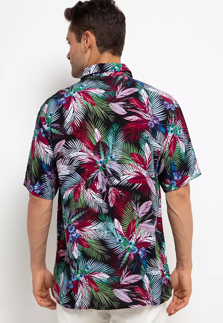 Nade Japan NTA12 Kemeja Pria Kasual Motif Tropical Merah Pink