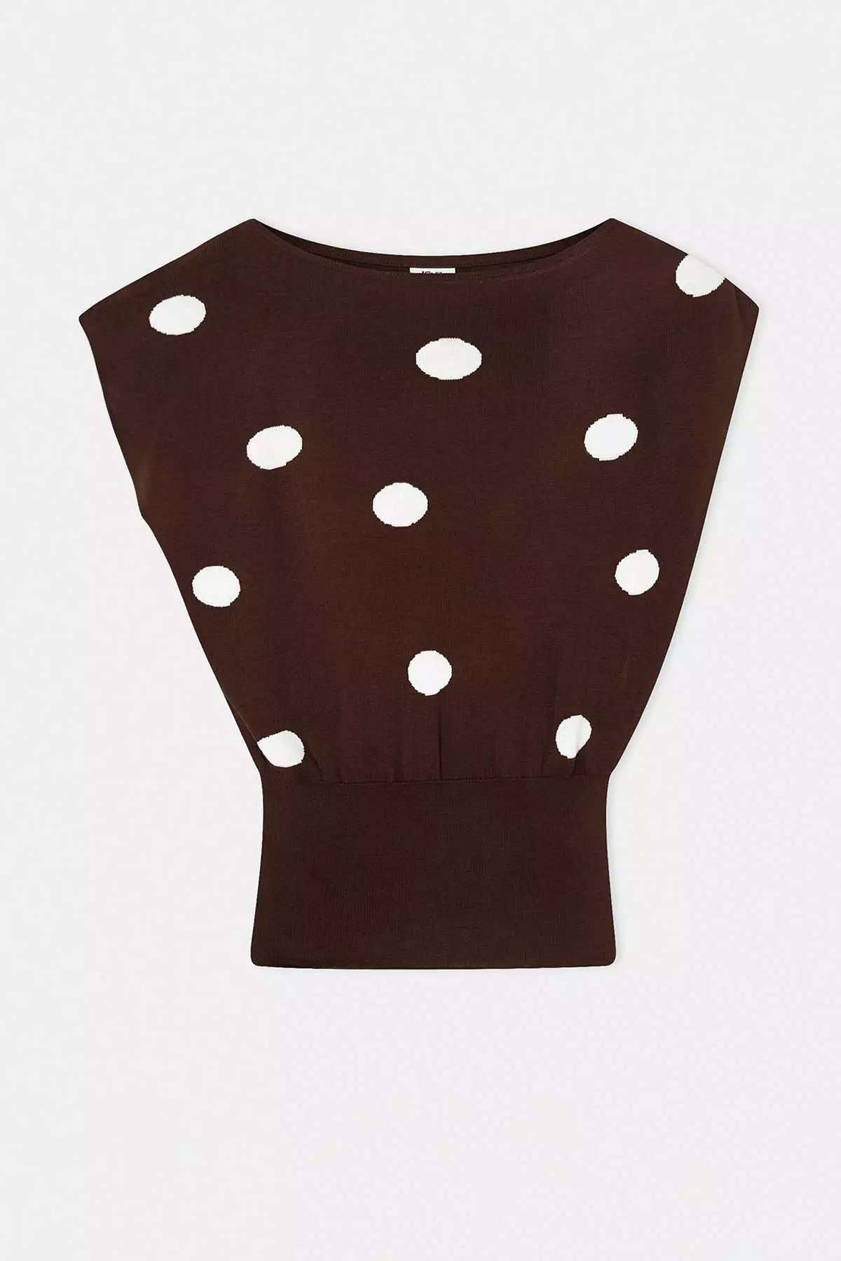 Brown Polka Dot Summer Special Yarn Boat Neck Waist Fitted Knitwear Blouse Twoss26Bz00313