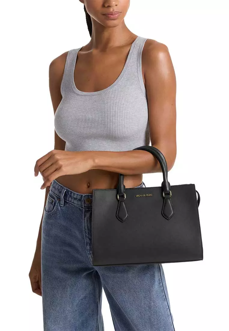 Sheila Medium Faux Saffiano Leather Satchel Black 35S3G6HS2L