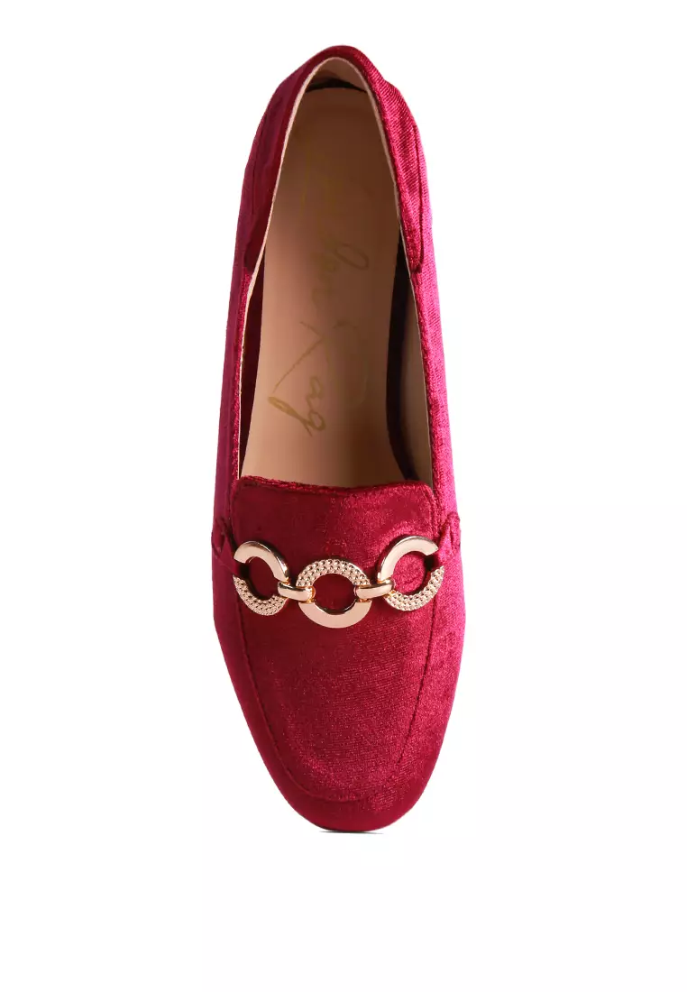 Burgundy Loafers Bertekstur Logam Bertekstur Buaya