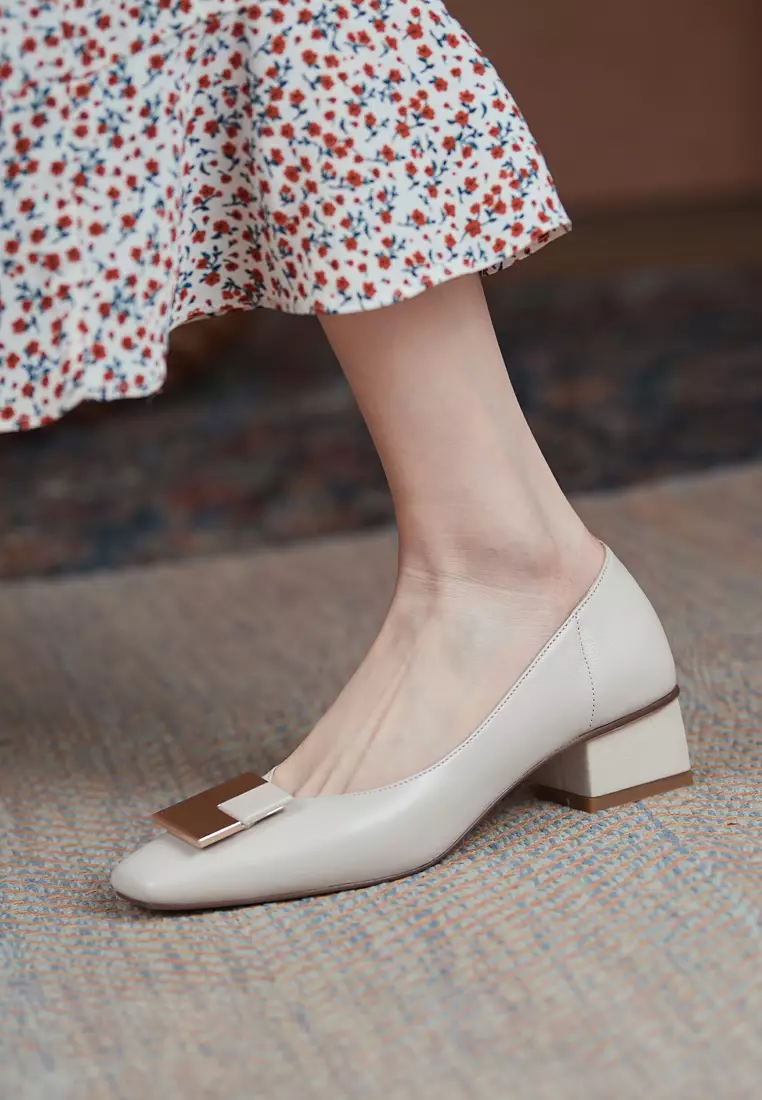 Square Buckle Lamb Leather Pumps BSH1012511