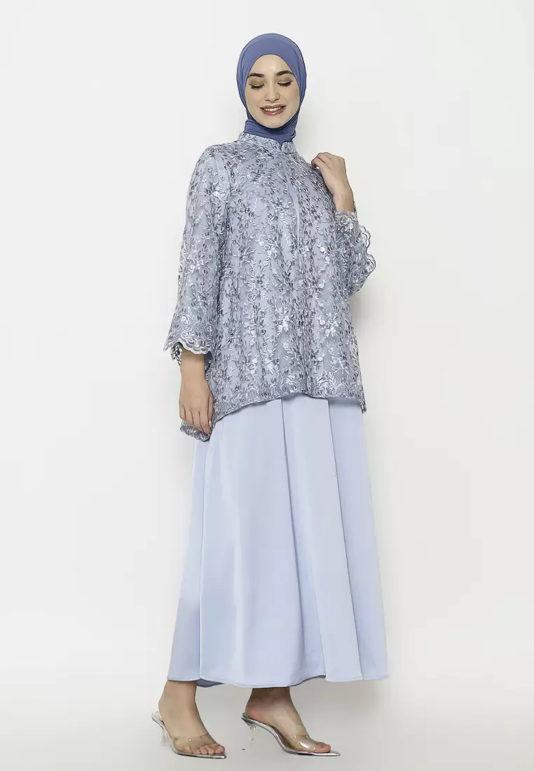 Urban Exchange Catya Gamis Blue - Gamis Brokat Premium Warna Blue