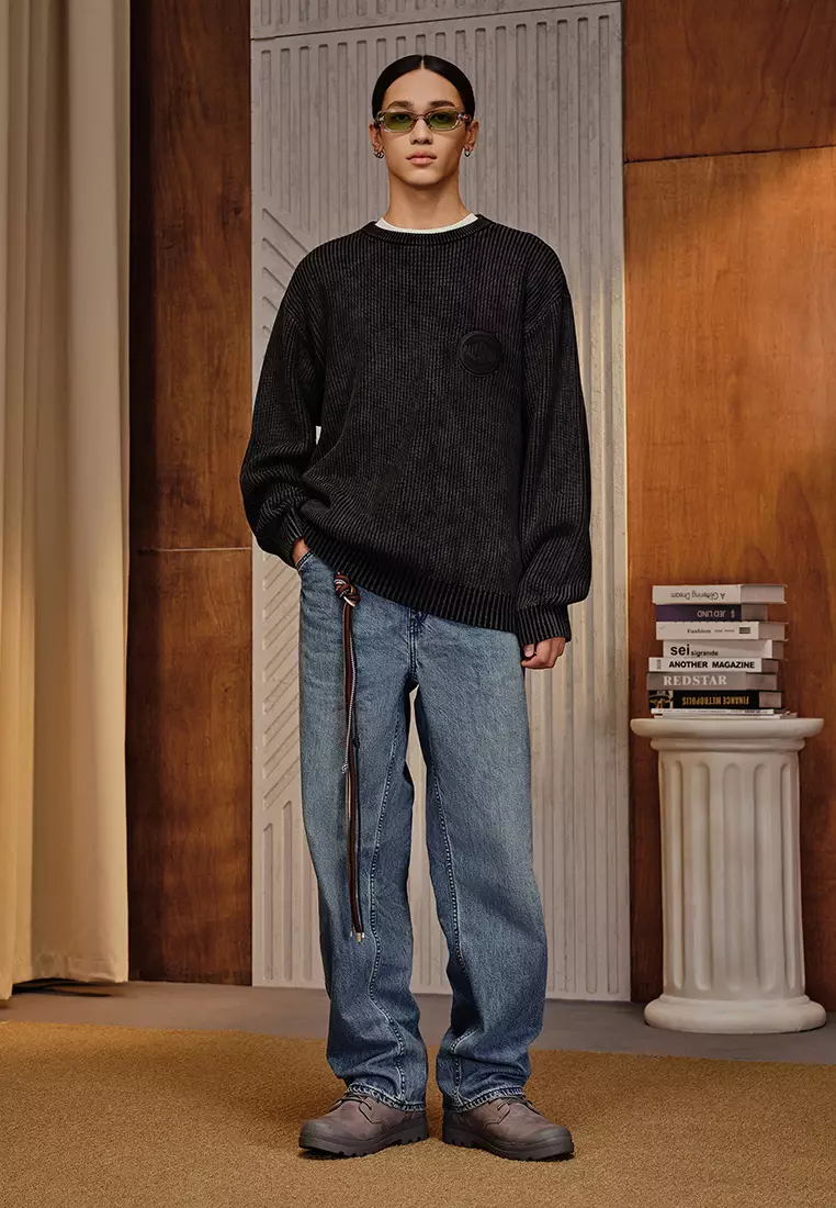 男裝 PALLADIUM LOGO 寬鬆落肩全棉針織毛衣