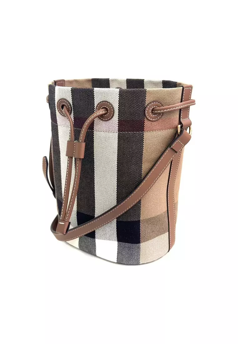 Small Drawstring Bucket Bag in Beige Brown 80840451