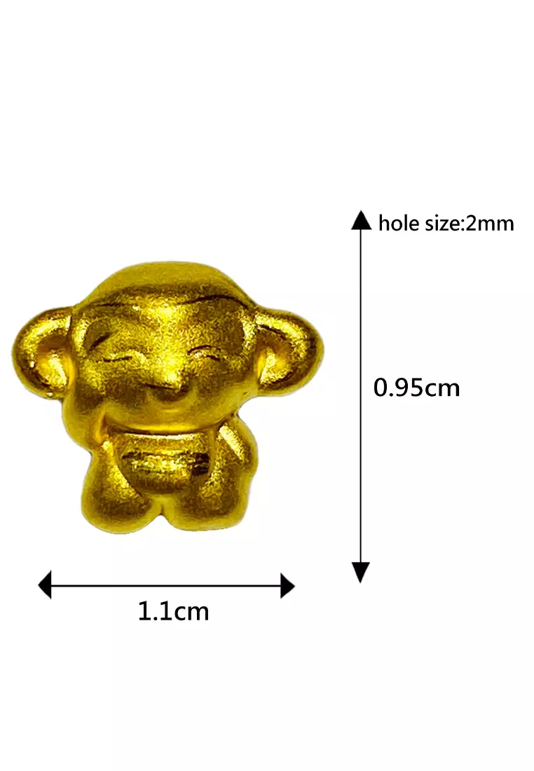 LITZ 999 (24K) Gold Zodiac Monkey Charm 生肖猴 EPC1063（0.62g+/-）