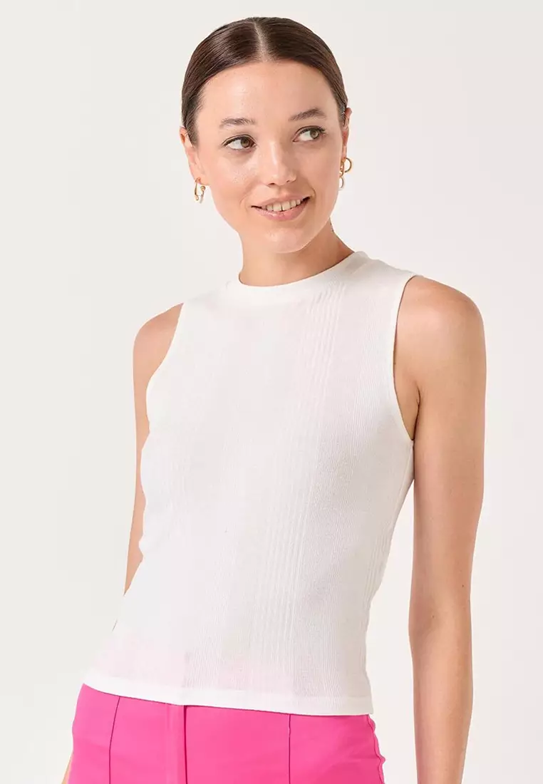 Buy Nelly Soft Sleeveless Turtleneck Top - White