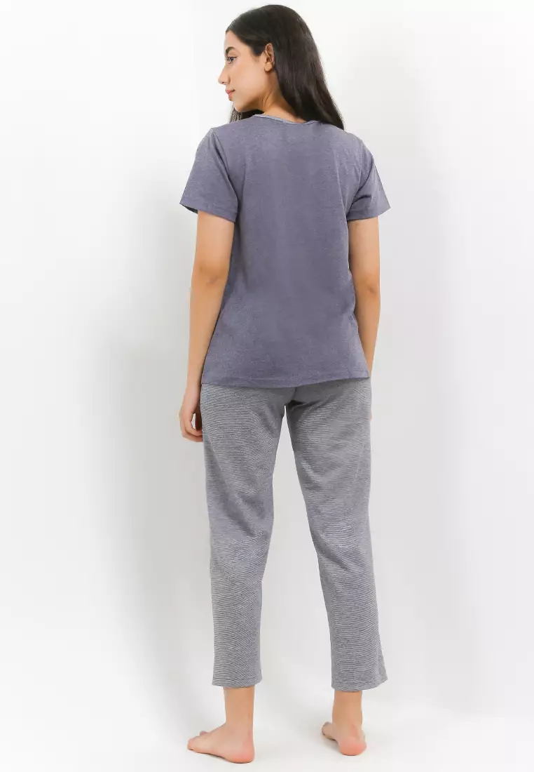 Pyjama Baju Tidur  Short Sleeve Long Pants Sleepwear