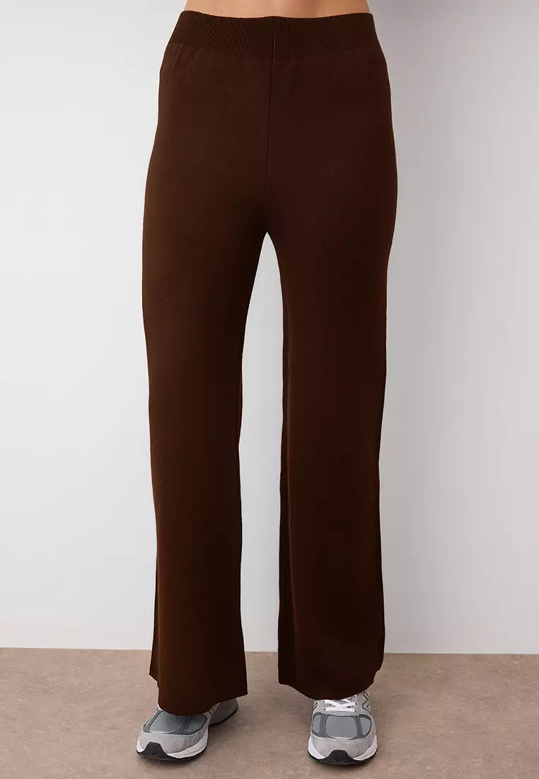 Brown Boat Neck Sweater-Pants Knitwear Bottom - Top Set Twoaw26Au43