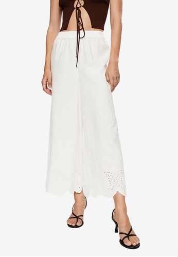 Mango white Swiss Embroidered Culotte Pants 1D132AACB1BF9AGS_1
