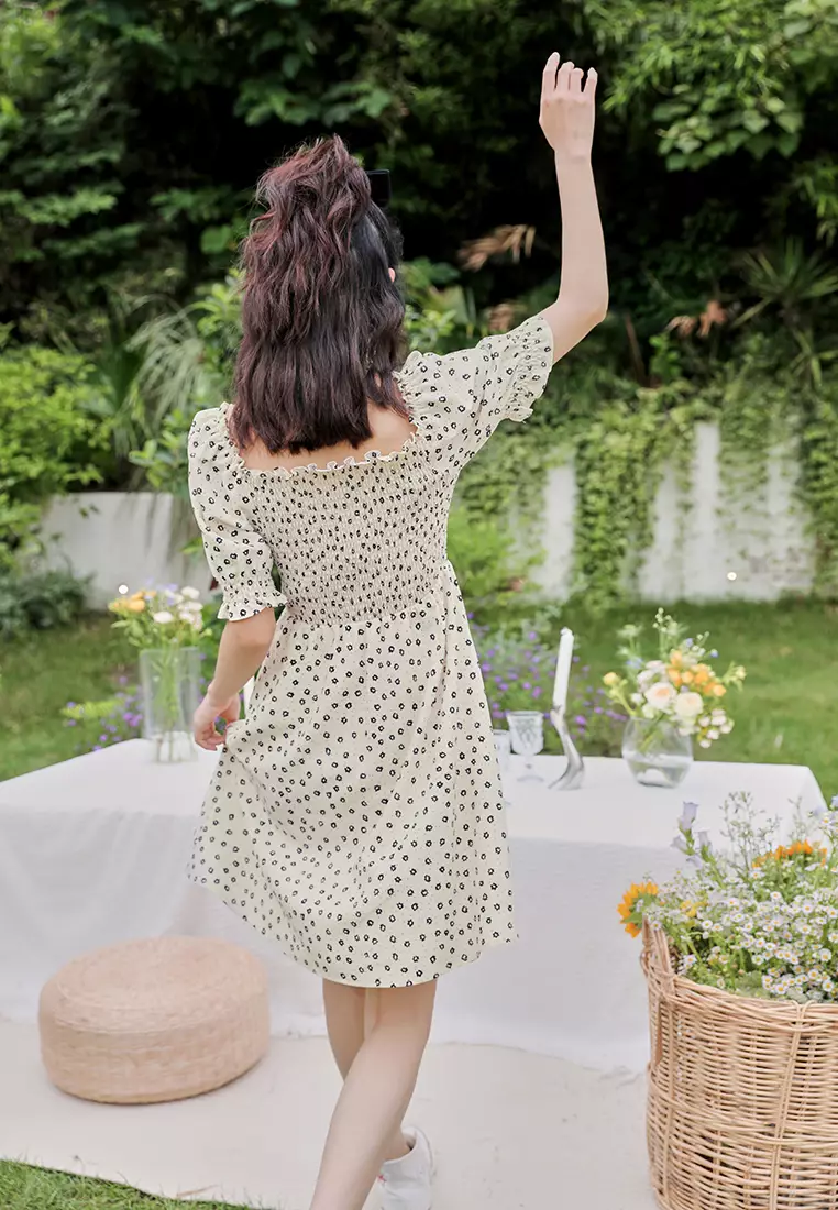 Textured Floral Babydoll Dress