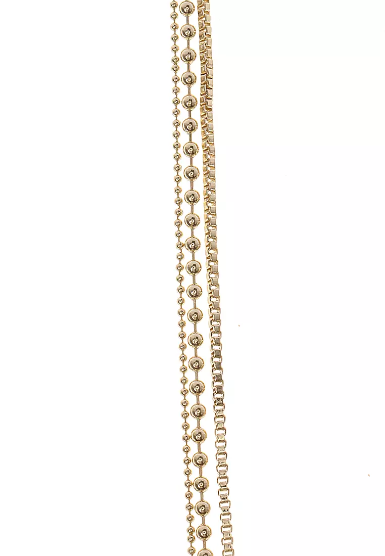 Kalung Emas 3 Layer Aksesoris Wanita Design Casual Elegant Look - Emas
