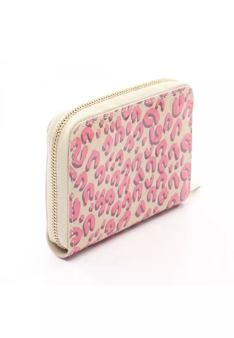 Pre-Loved Louis Vuitton zippy coin purse monogram vernis leopard broncorail coin purse leather beige pink green