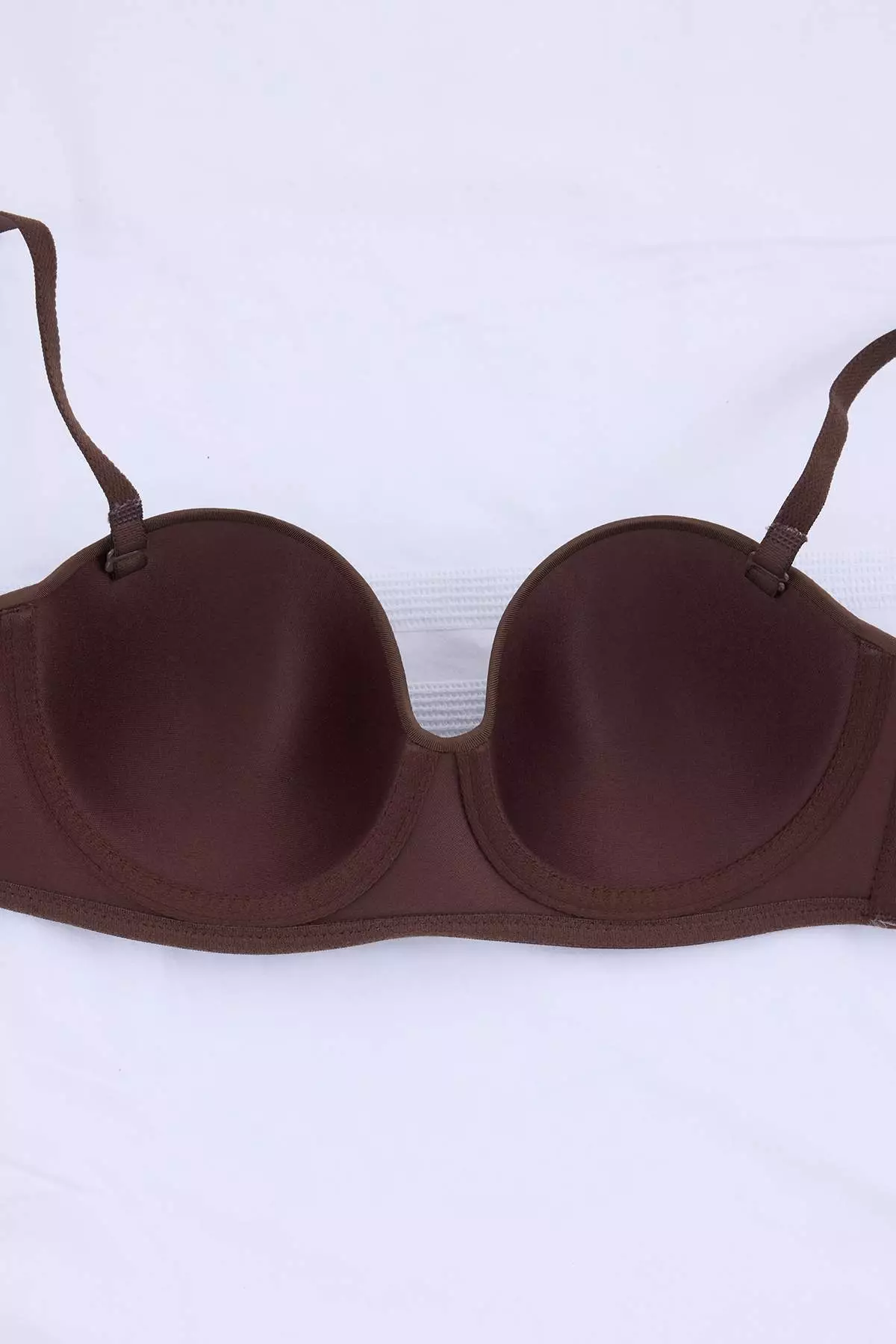 Brown Micro Covered Strapless Strap Knitted Bra Thmss25Su37