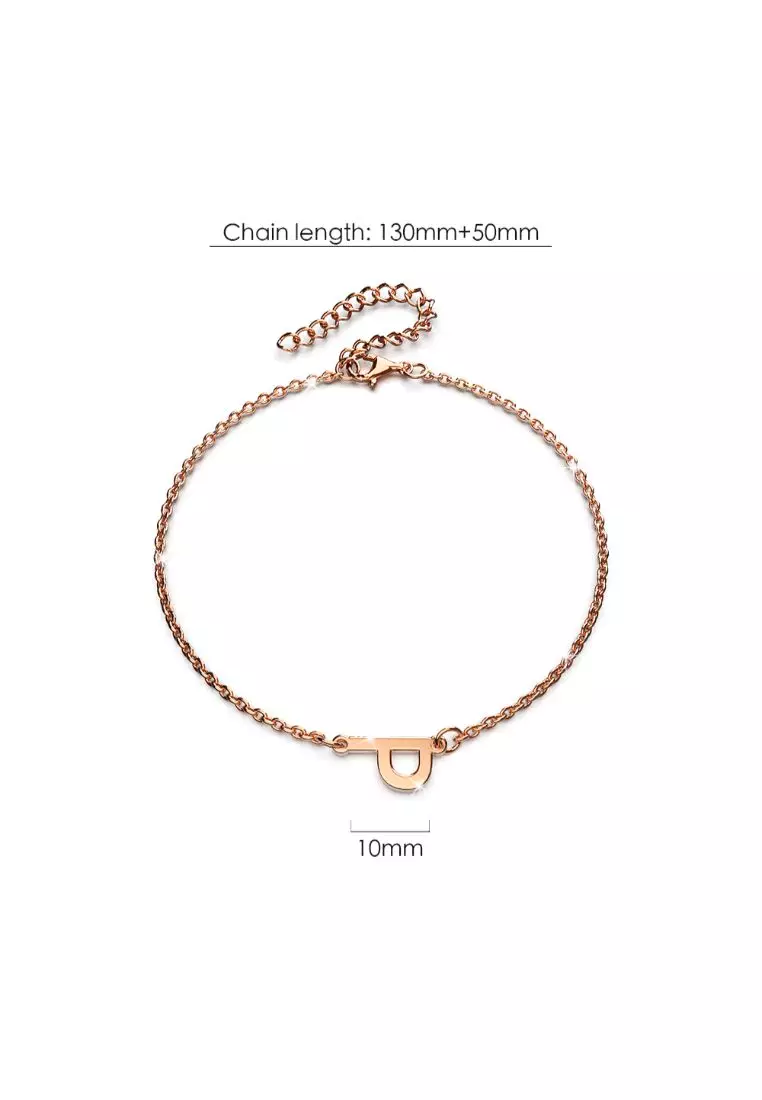 Bold Alphabet Letter Initial Charm Bracelet in Rose Gold Tone - P