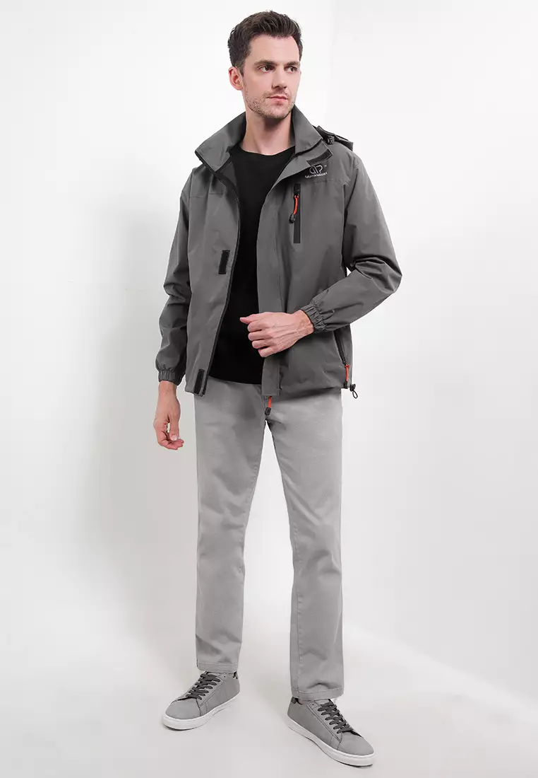 GRAHANGGRA Jaket Waterproof Vasili Hoodie Bisa Dilepas Pasang - Grey
