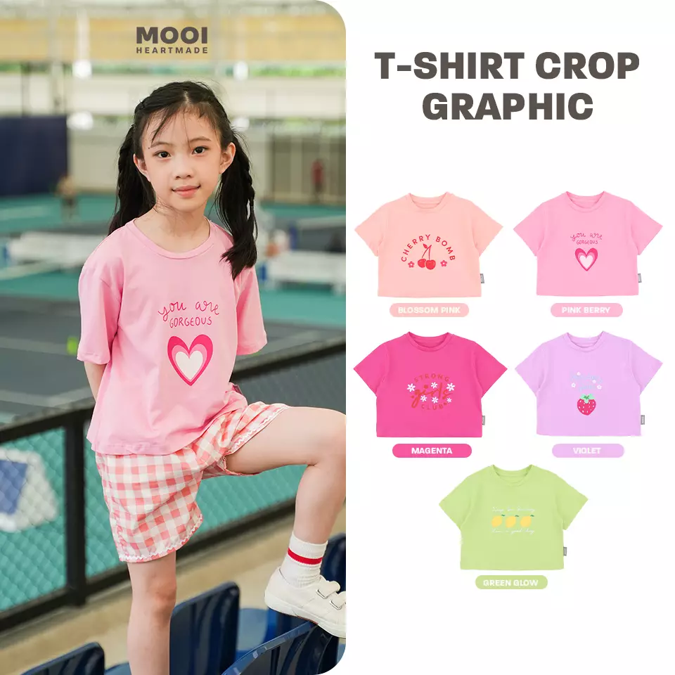 Mooi Kaos Anak Perempuan T-shirt Crop Graphic - Magenta