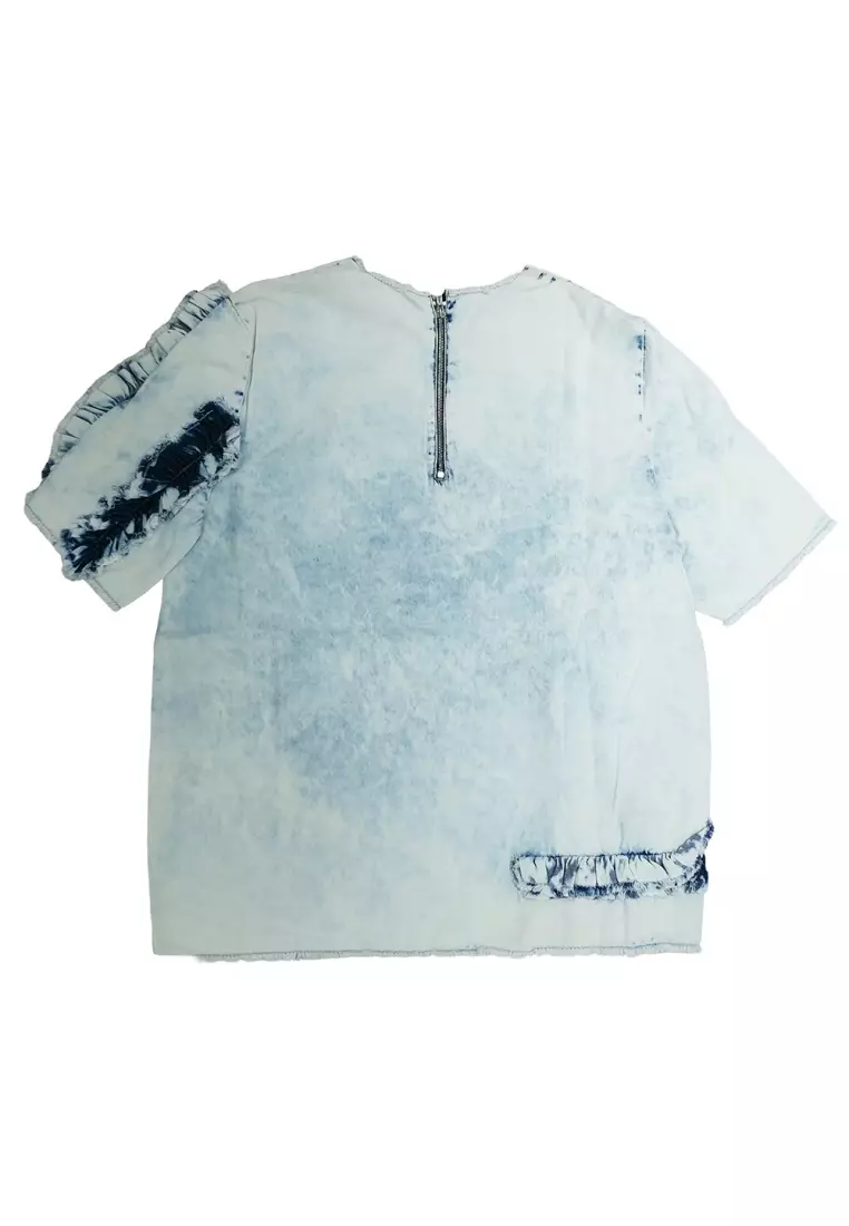 二手 MSGM 剪裁縫製女式 T 卹，白色/藍色 - O2-MDM130L-174285-89-42