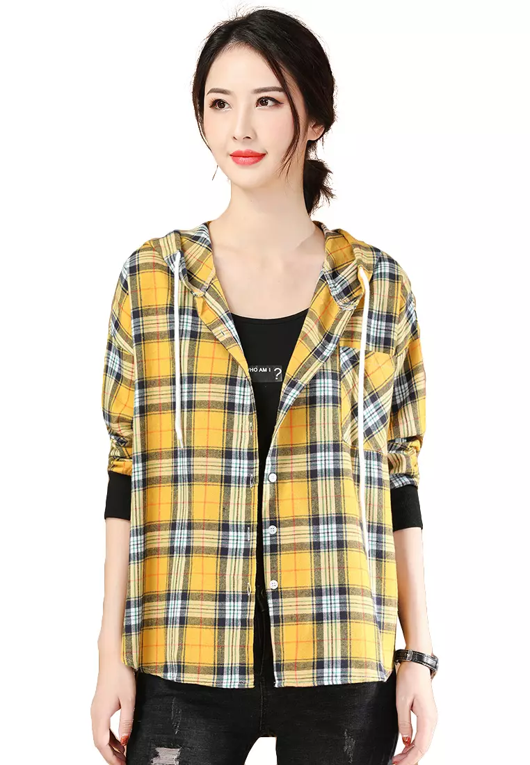 Fashion Checked Shirt Jacket Womens Long Plaid Shirt Jacket Womens