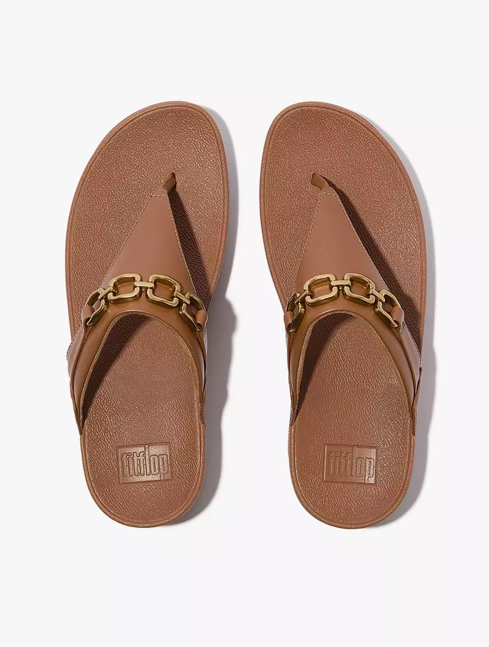 Fitflop Lulu Square-Chain Leather Toe-Post Sandals - Deep Tan