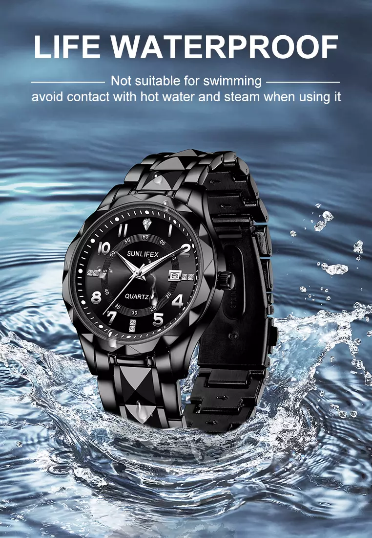 Jam Tangan Pria 3268-2 Bercahaya Kalender Kasual Jam Tangan Cowok Kuarsa Original allblack