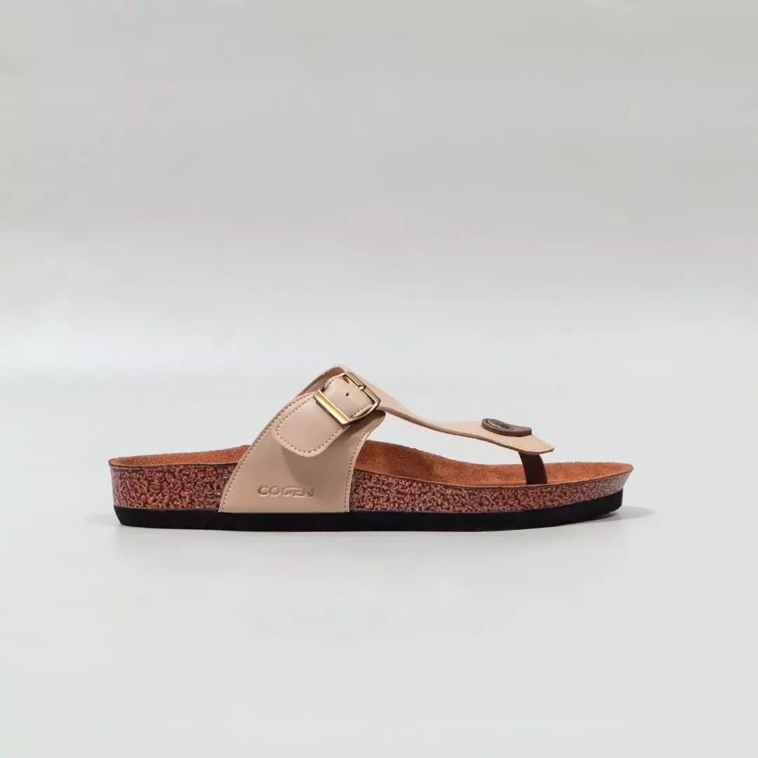 Cogen Sandal Jepit Pria Sendal Kulit Birken Vintage - Vester Creme