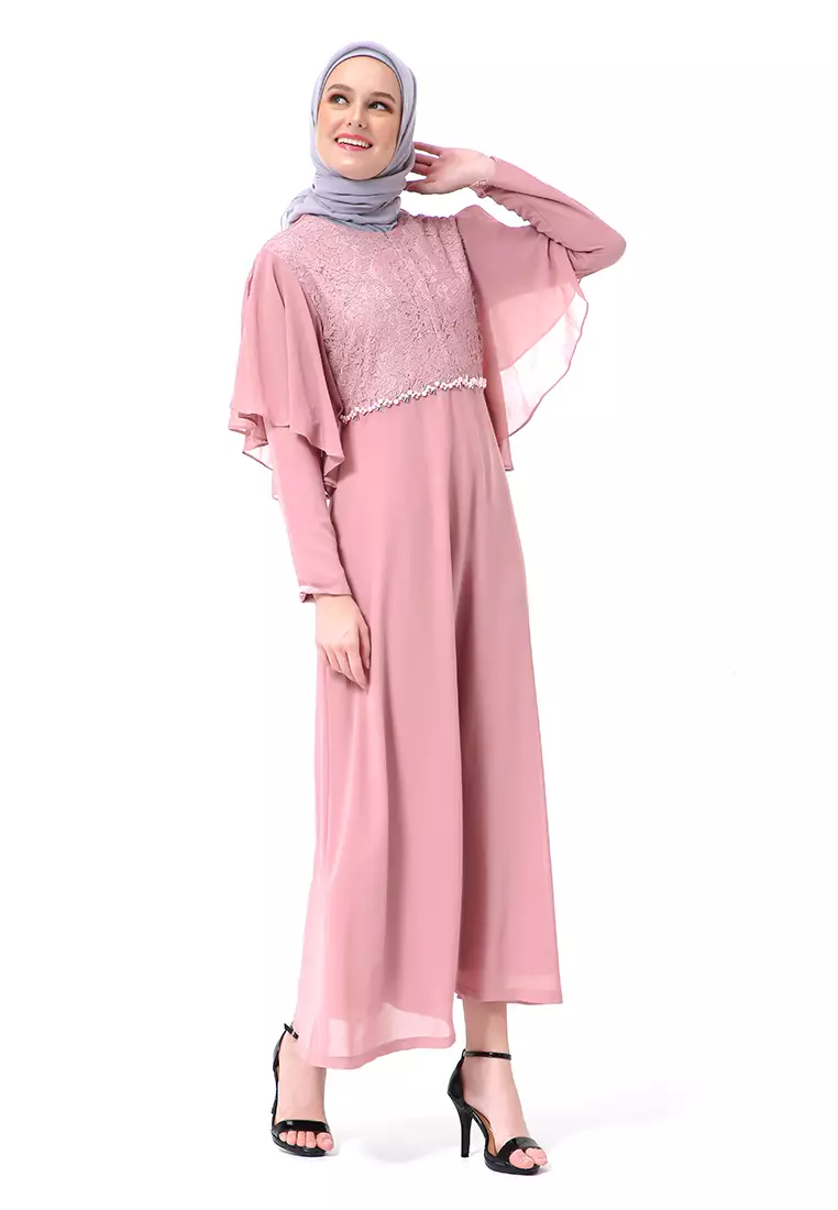Hilda Dress Panjang Muslimah Wanita Long Sleeve High Quality Premium - Pink