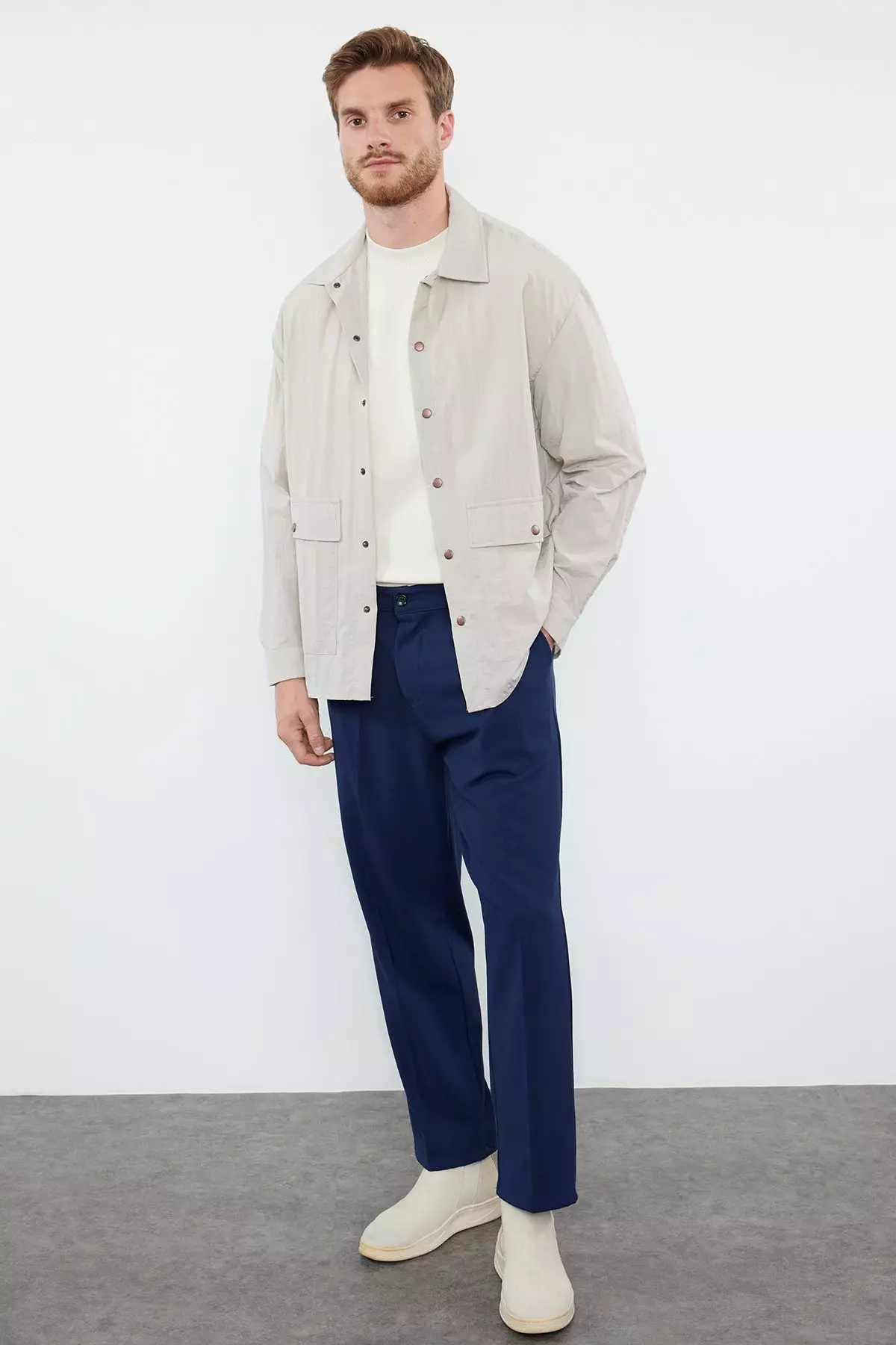 Navy Blue Pleated Classic Baggy Fit Fabric Trousers TMNSS24PL00024