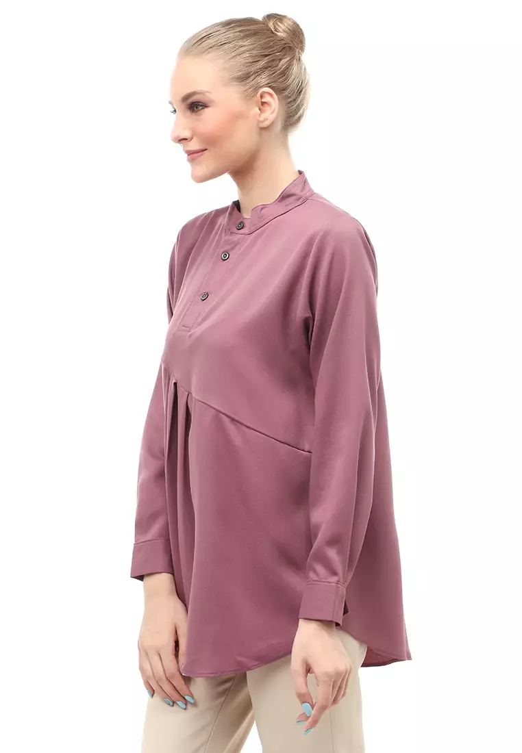 Blouse Atasan Wanita Motif Polos Design Simple Front Button Opening Regular Fit - Taro