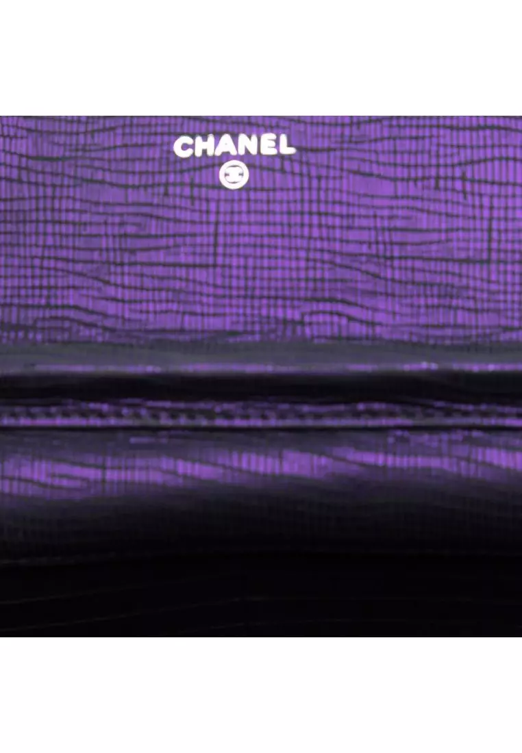 Pre-Loved Chanel Cc Metallic Crackling Lizard Printed Leather Wallet On Chain