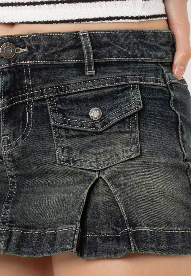 Micro Pleat Denim Skirt