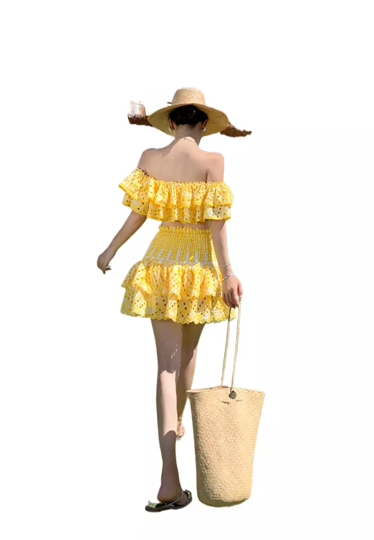 一字肩鏤空刺繡兩件套 CA26022443YE