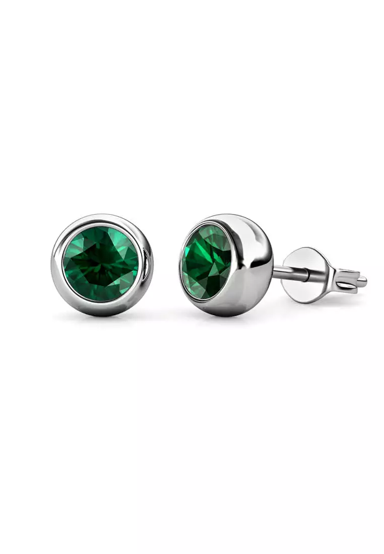 Birth Stone Moon Earring May Emerald WG - Anting Crystal Swarovski by Her Jewellery