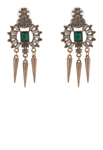 Faux Emerald With Dangle Rivet Earrings, 韓系時尚,esprit 童裝 梳妝