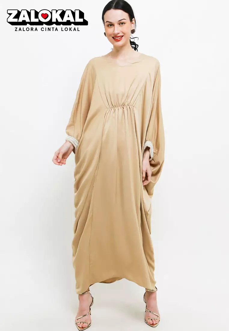 Beaded Cuff Sateen Kaftan