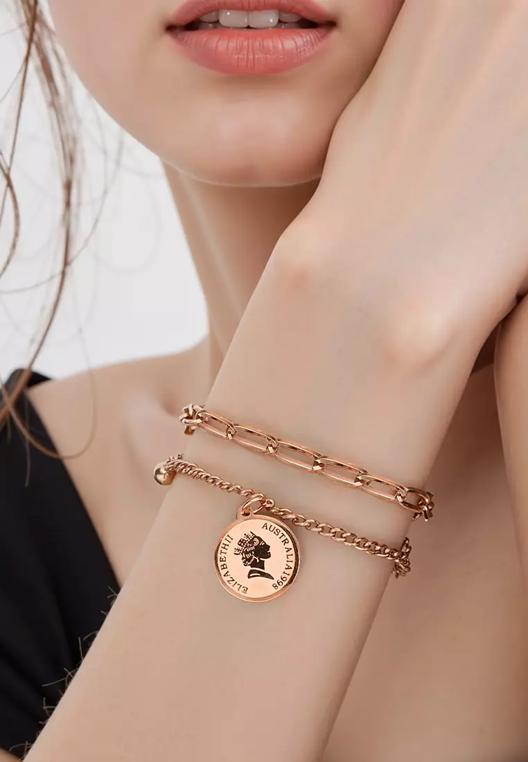 Gelang Wanita Gelang Korea Titanium Anti Pudar Vintage Fashion Style Gelang Cewek Original rose