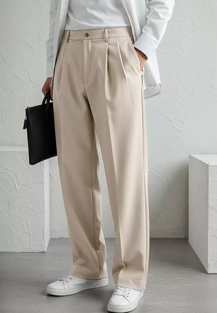Stone Pleated Classic Baggy Fit Fabric Pants Tmnss24Pl00024
