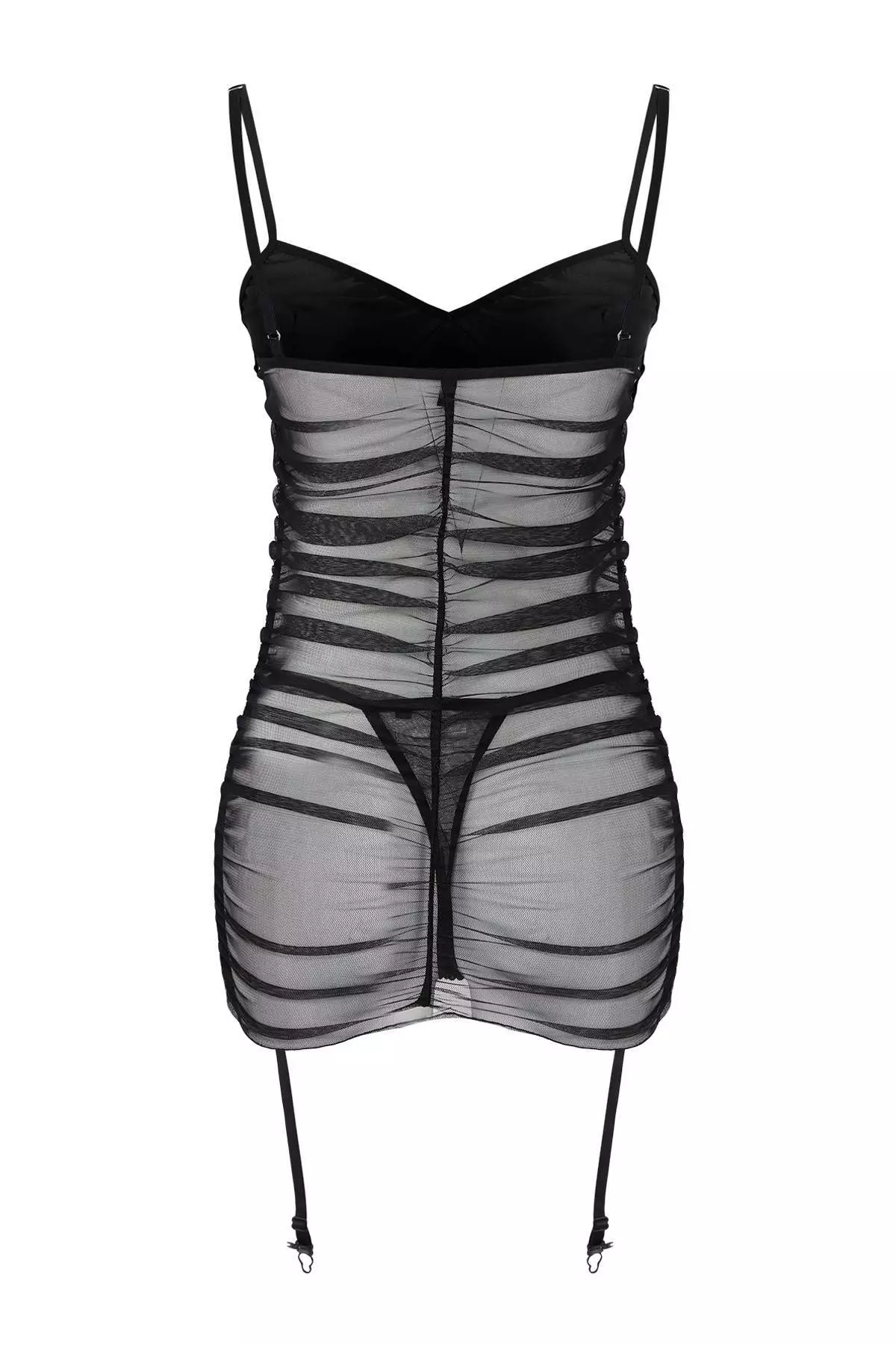 Black Garterless Satin And Tulle Back Sheer Panty Babydoll/Fantasy Nightgown