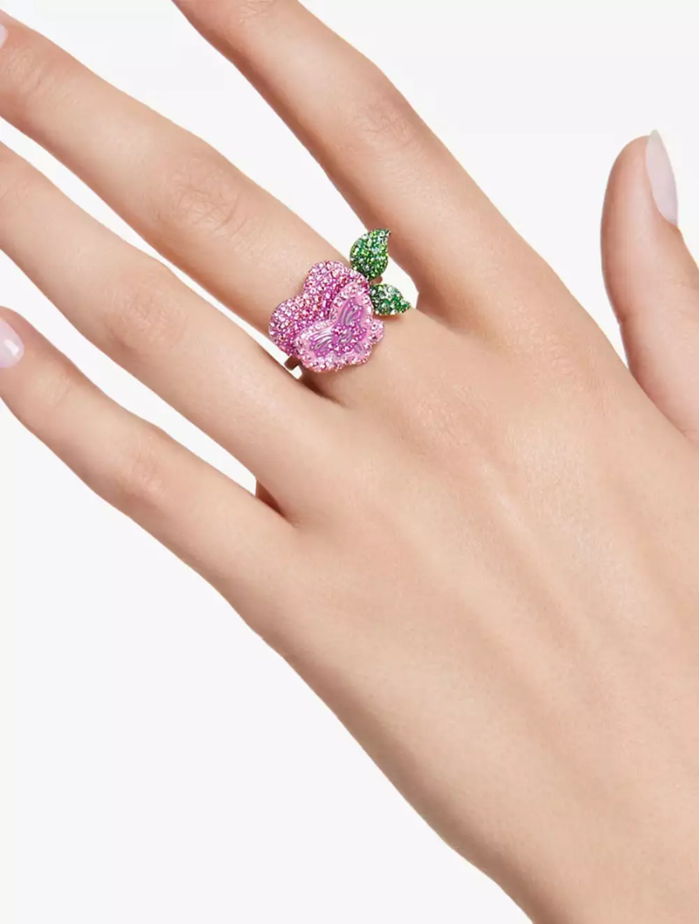 Alice In Wonderland Cocktail Ring, Flower, Multicolored, Rhodium Plated - 50-55 - Multi
