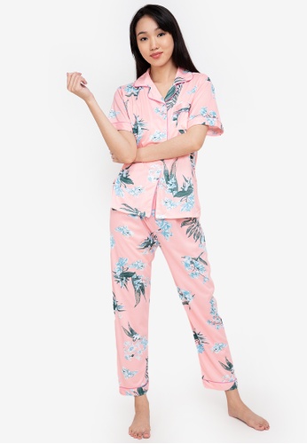 F.101 pink Cotton Short Sleeve Pajama Set 86AD2AA28ECFF6GS_1