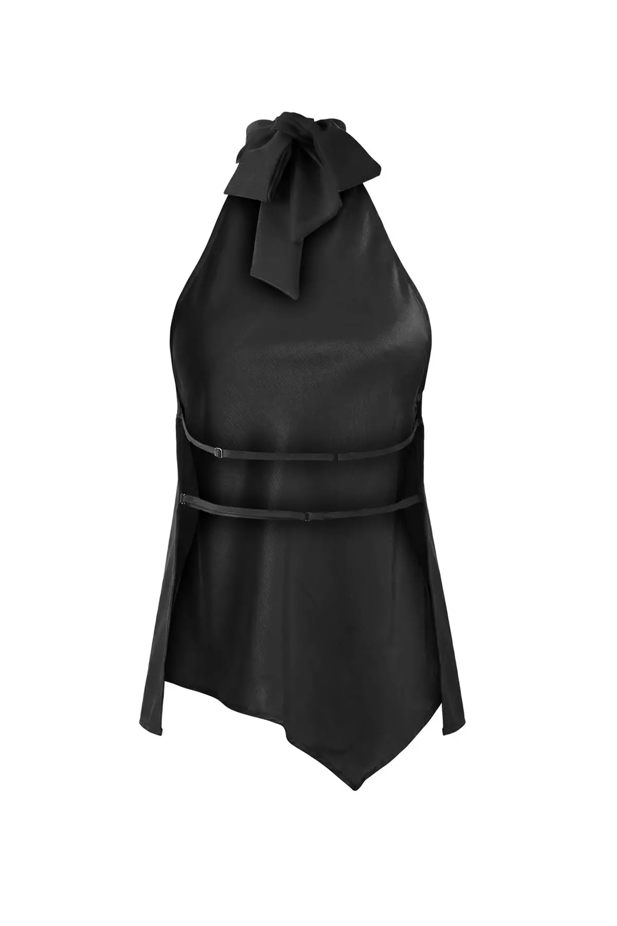 Black Asymmetric Cut Halter Neck Satin Blouse Tprss26Bz19