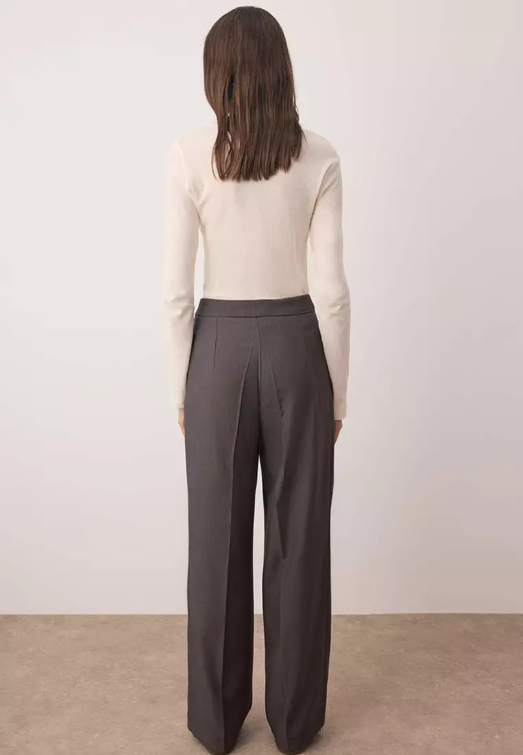 Gray Wide Leg High Waist Woven Trousers Twoaw26Pl00036
