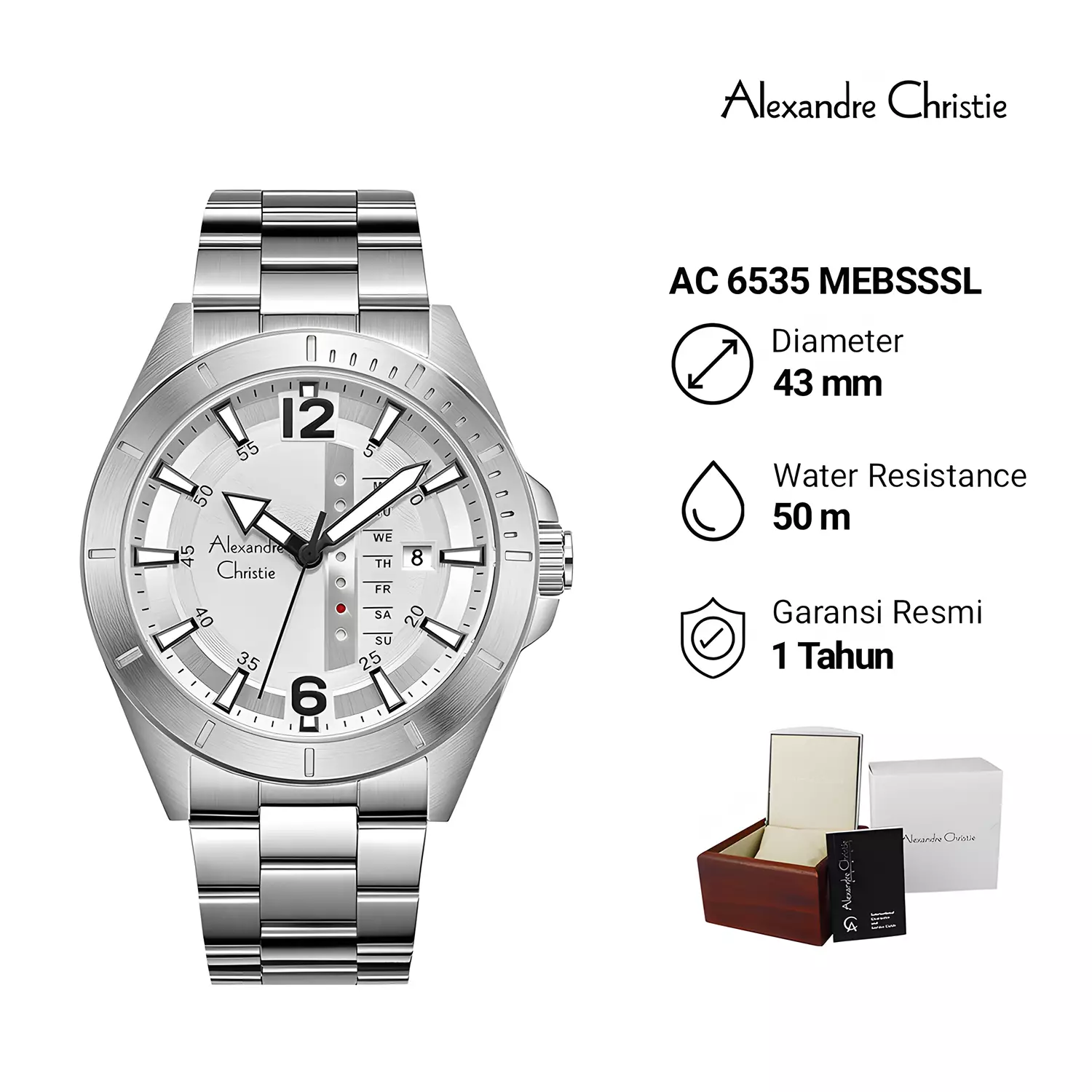 Jam Tangan Analog Pria - Sport Series - Silver Stainless Steel - 6535 MEBSSSL