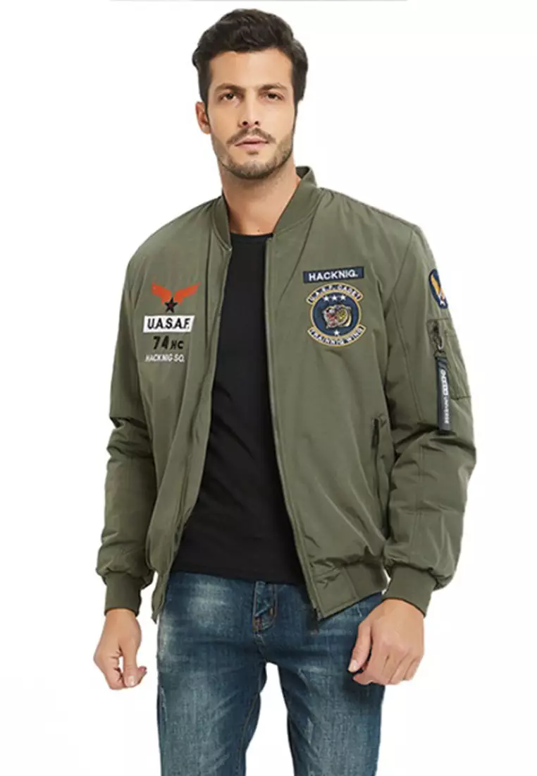 Quilted Embroidered Military Bomber Jacket