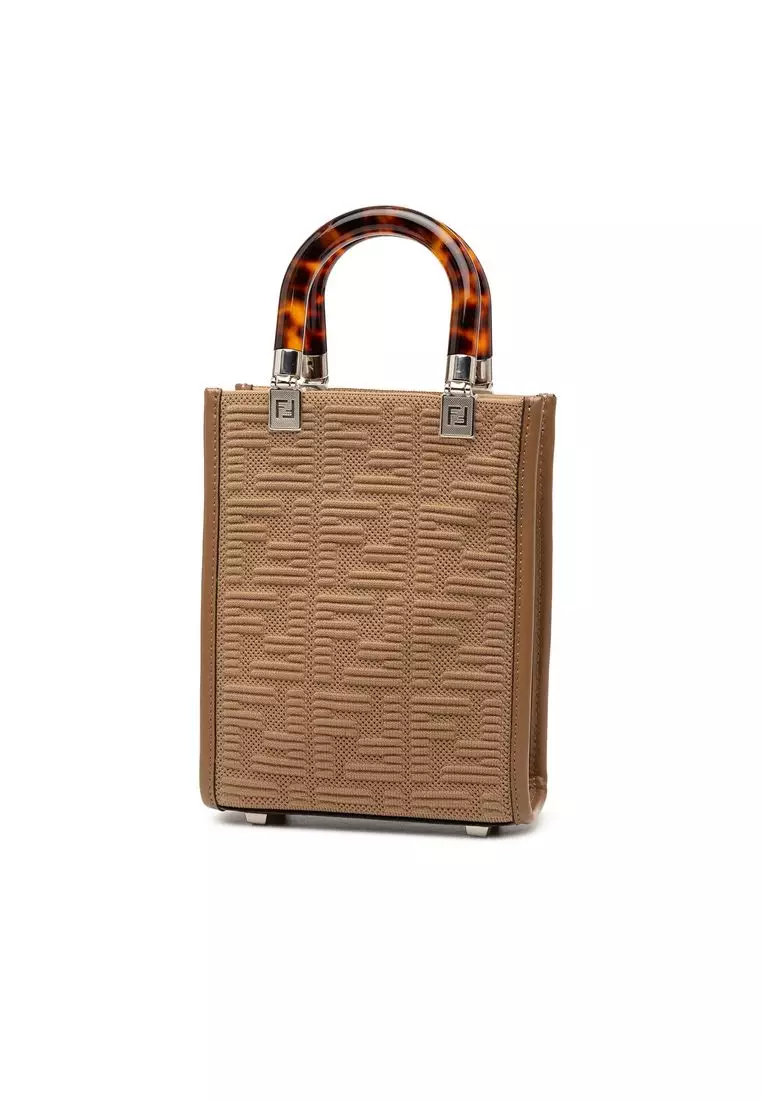 二手 Fendi Mini Zucca 壓花科技布料陽光購物手提包
