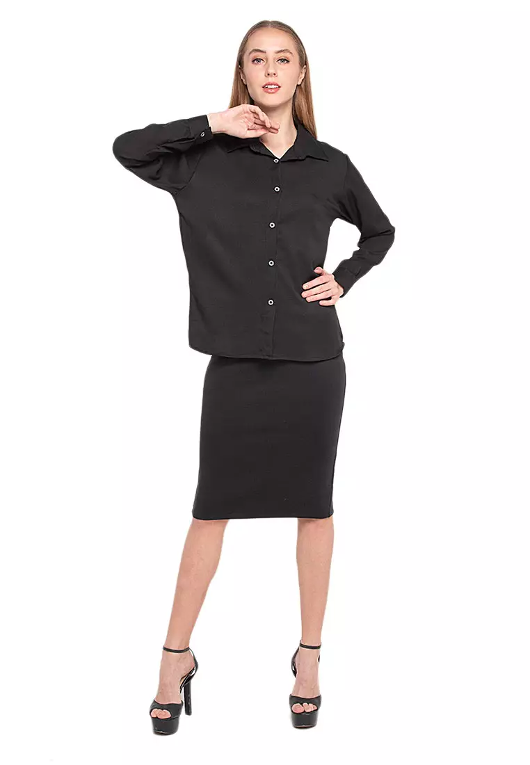 Oriel Kemeja Atasan Lengan Panjang Shirt Wanita Design Basic Polos Regular Fit - Black