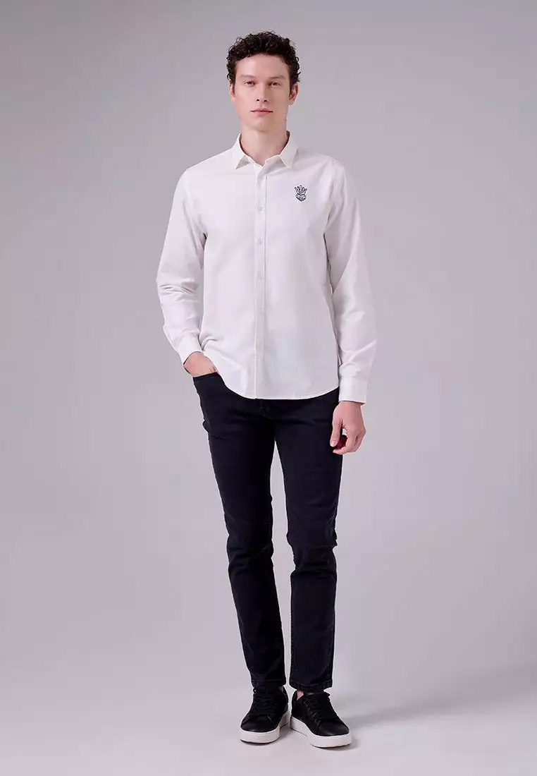 MANZONE X Merry Riana - Kemeja Lengan Panjang Pria Crown Modern Fit - White Warna White