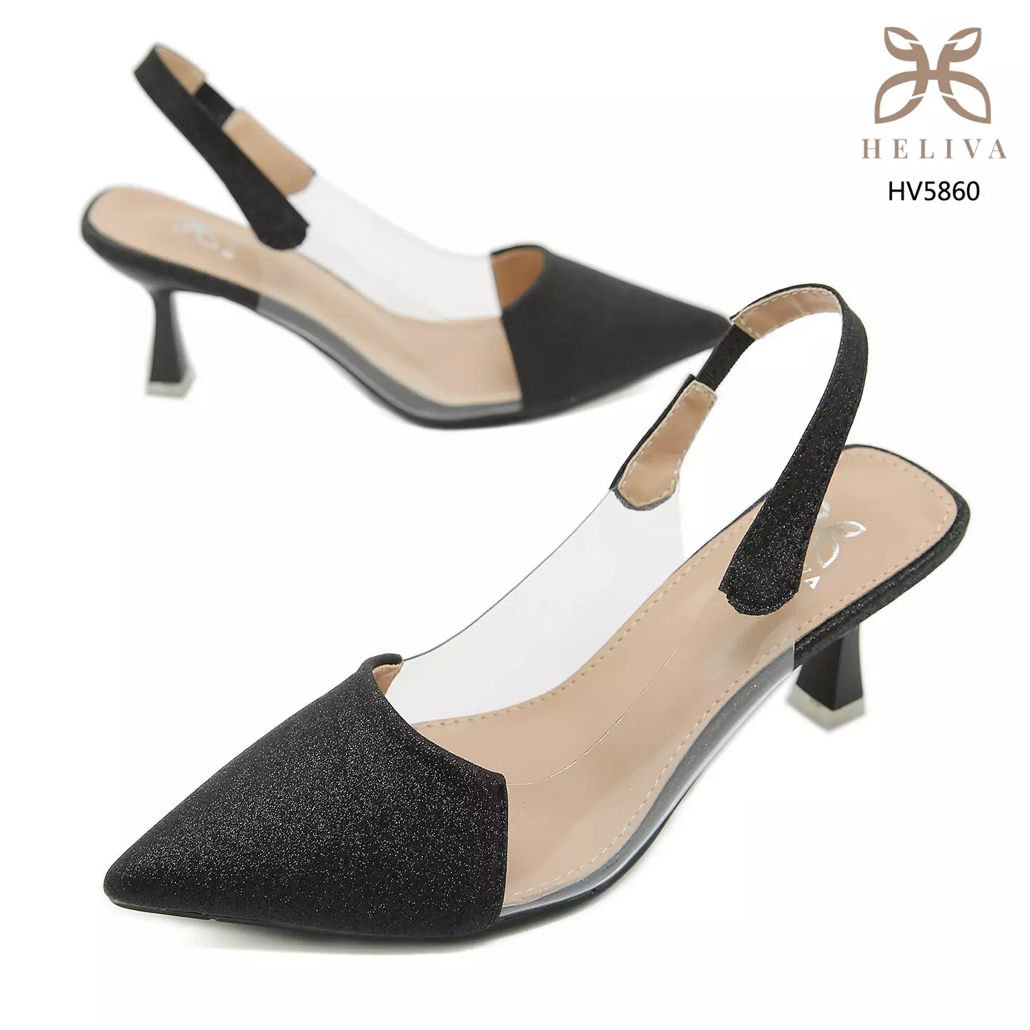 Heliva Claryn High Heels Glitter Transparant Sling Back Sol 6.5cm HV5860