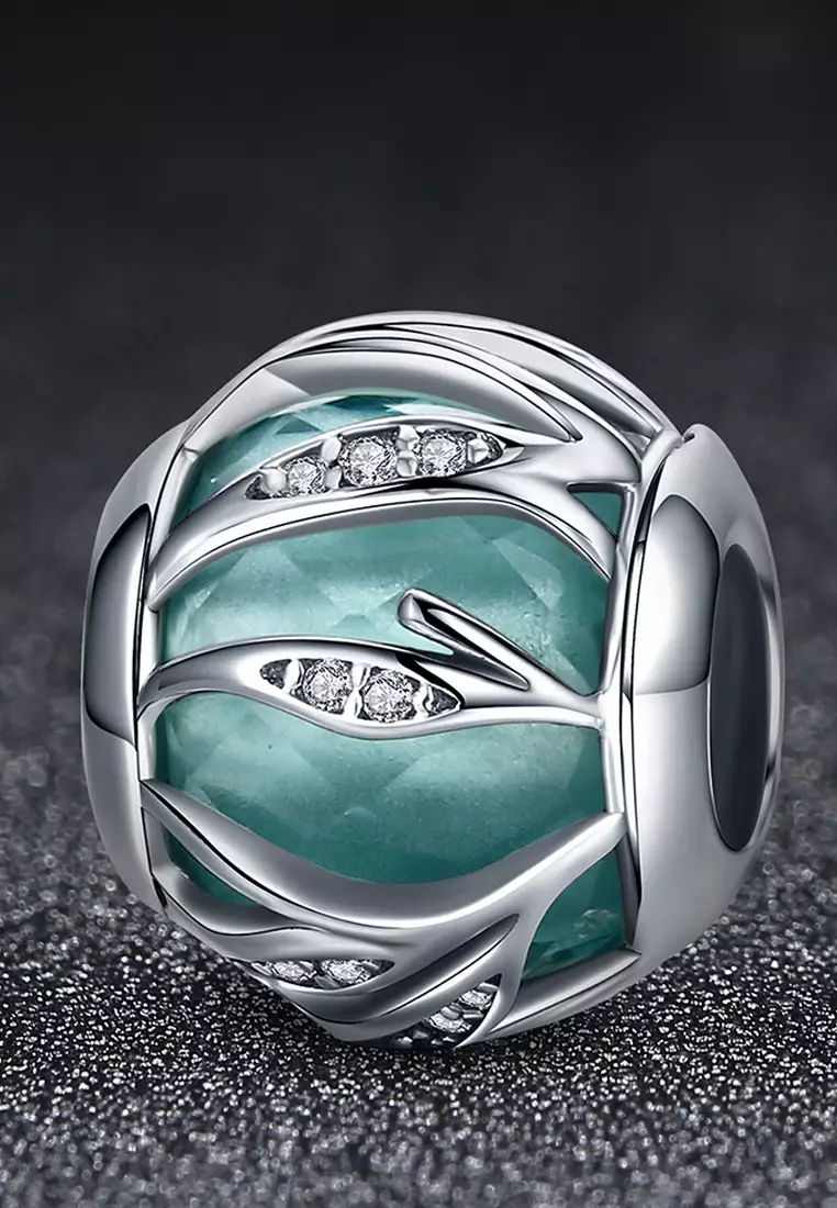 Solid 925 Sterling Silver Magical Ball Teal CZ Charm