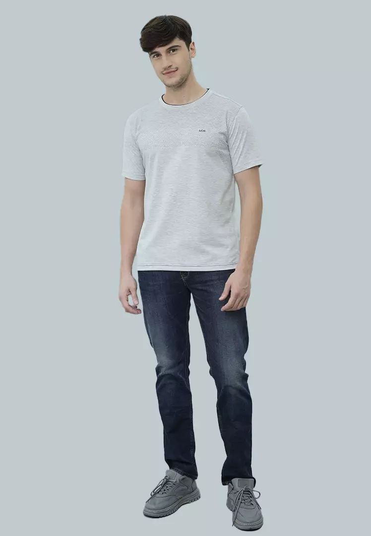 LGS - Kaos Casual Pria Lengan Pendek Motif Garis Warna Putih Slim Fit - JTS.322.S3377F.01.C